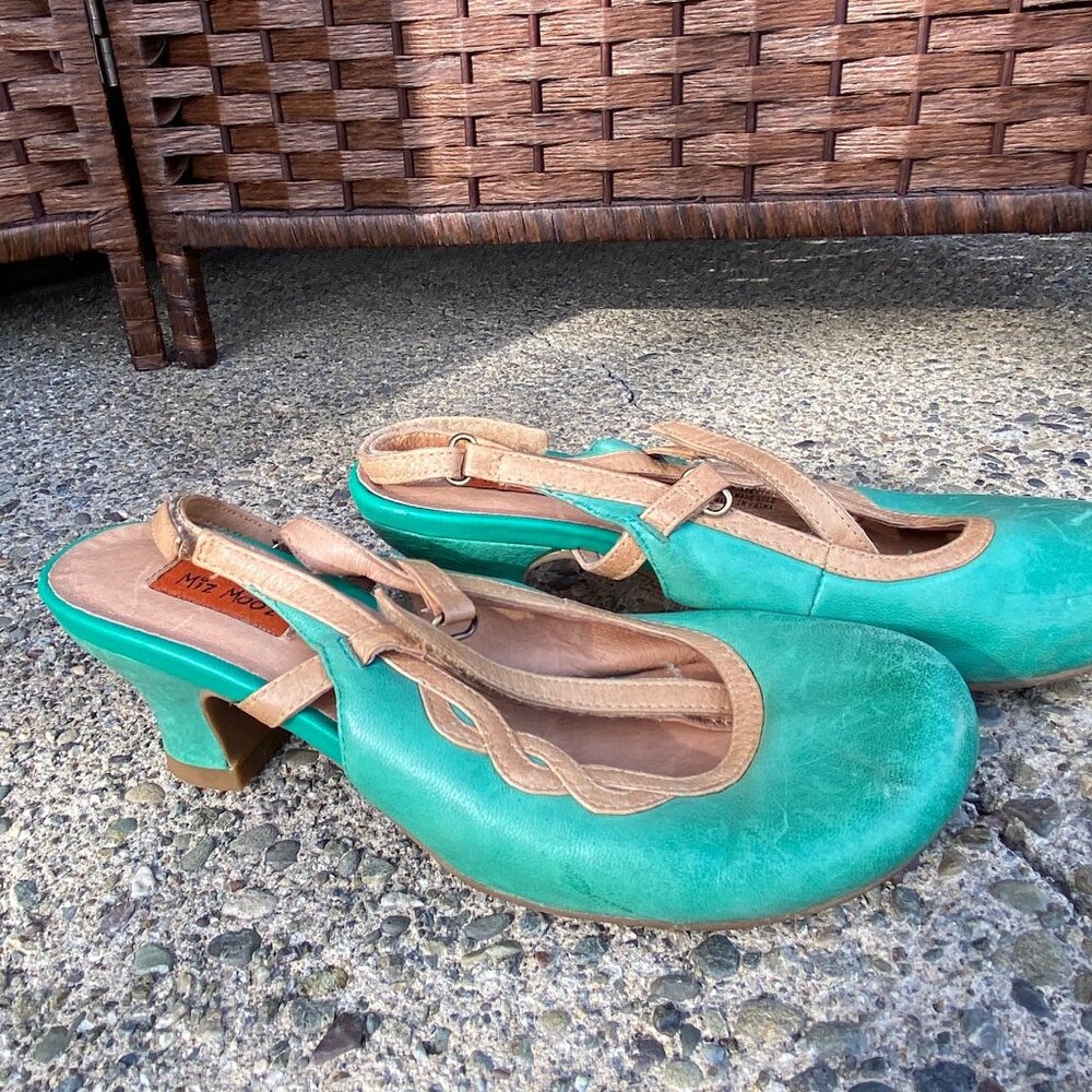 Miz Mooz Green & Cream detailed Heels, Size 7